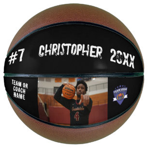 Custom photo player name number team logo black basketball