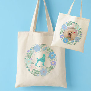 Custom Photo Poodle Tote – Pastel Blue Floral  Bag