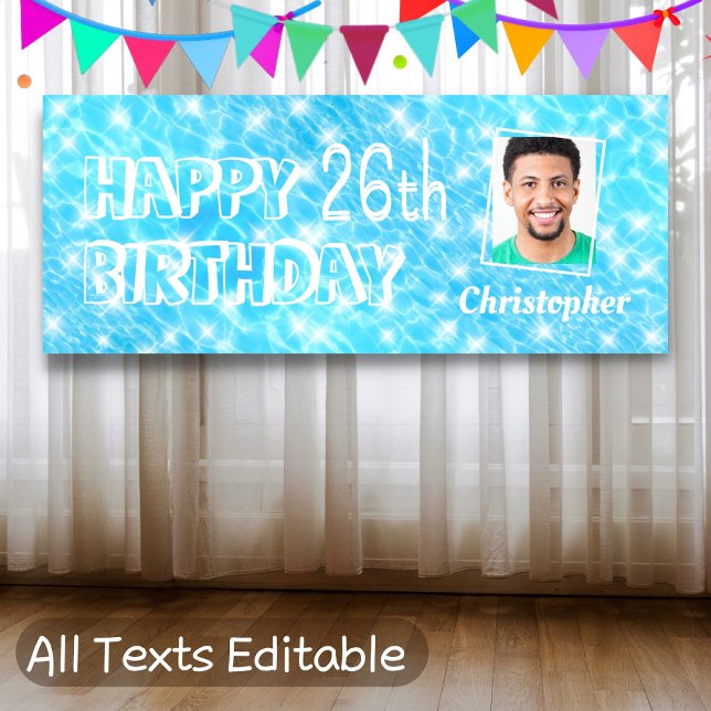 Custom photo Pool birthday party pool water ripple Banner (Creator Uploaded)