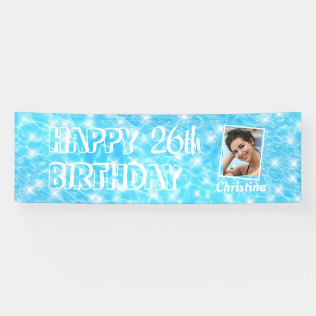 Custom photo Pool birthday party water ripple pool Banner (Horizontal)