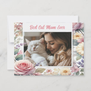 Custom Photo Postcard for Cat Lovers Floral Frame