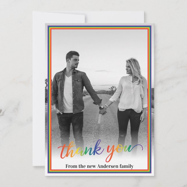 Custom Photo Pride Rainbow Frame Thank You Card (Front)