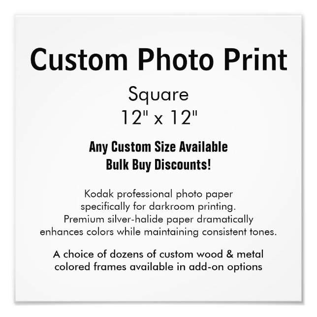 Custom Photo Print - Square 12" x 12" (Front)