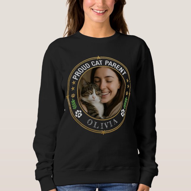 Custom Photo "Proud Cat Parent" Black Sweatshirt (Front)