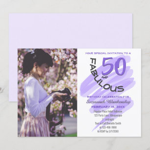 Custom Photo Purple "50 and Fabulous" Party Invitation