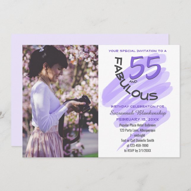 Custom Photo Purple 55 and Fabulous Party Invitation (Front/Back)