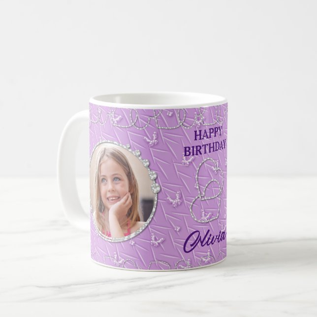 Custom Photo Purple Background Coffee Mug (Front Left)