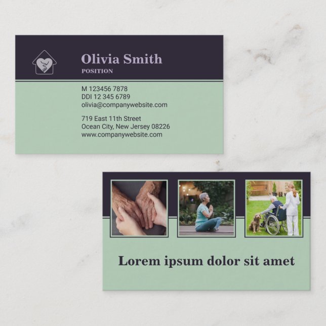 Custom Photo Purple & Blue Home Care Business Card (Front/Back)