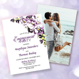 Custom Photo Purple Floral Engagement Party Invitation