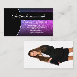 Custom Photo Purple Ombre Glitter Professional Business Card