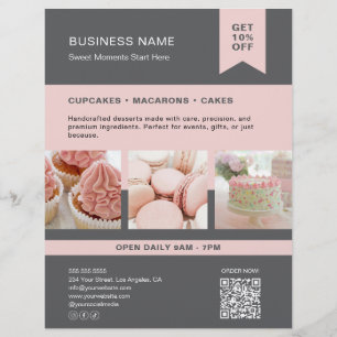 Custom Photo QR Bakery Grey Pink Flyer