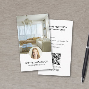 Custom Photo QR Professional Interior Designer Business Card