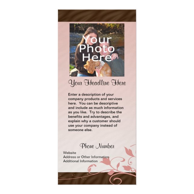 Custom Photo Rack Card, Pink Swirl Rack Card (Front)