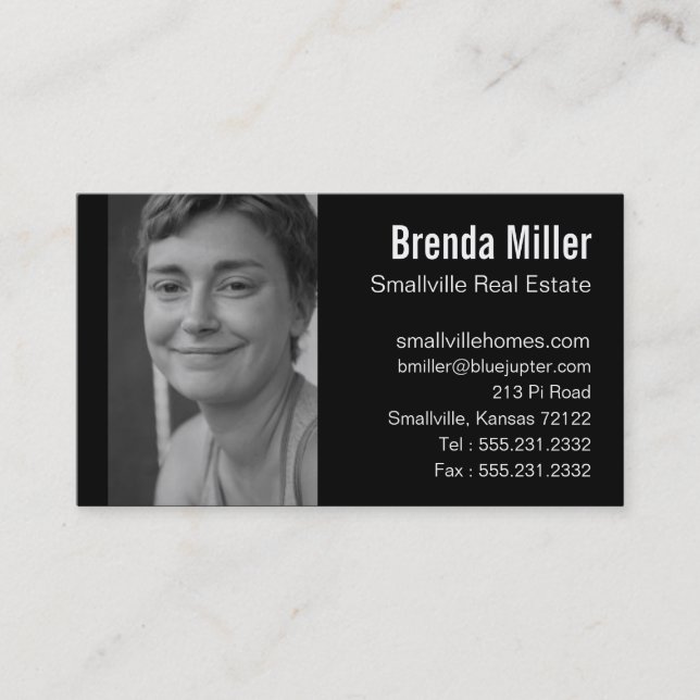 Custom Photo Real Estate Business Black White Business Card (Front)