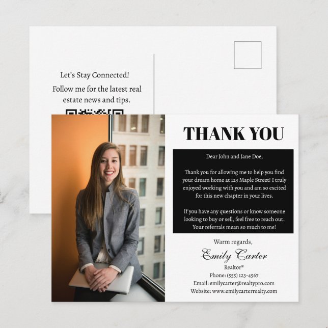 Custom Photo Real Estate Thank You Postcard (Front/Back)