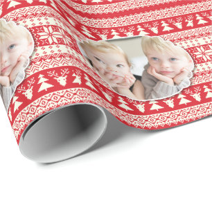Custom Photo, Red and White, Christmas Wrapping Paper