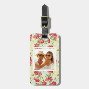Custom Photo Red Carnations & butterflies Luggage Tag