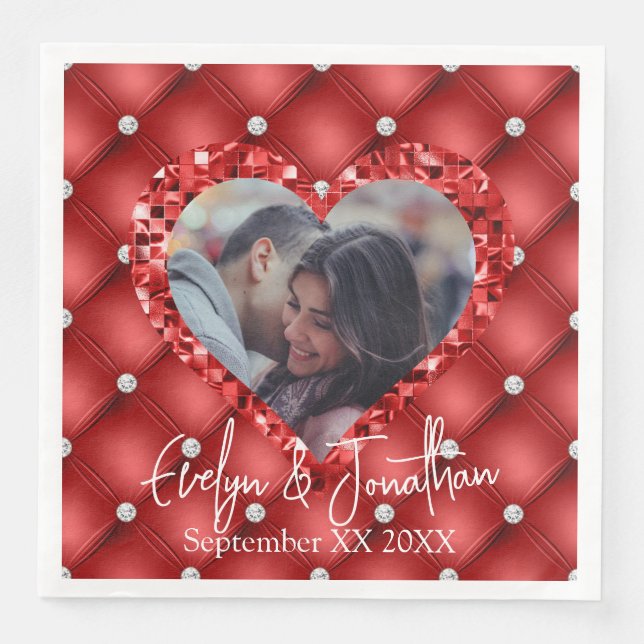 Custom Photo Red Diamonds & Heart Frame  Napkin (Front)