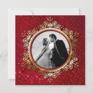 Custom Photo Red Gold Rose Drops Valentine's Day Holiday Card