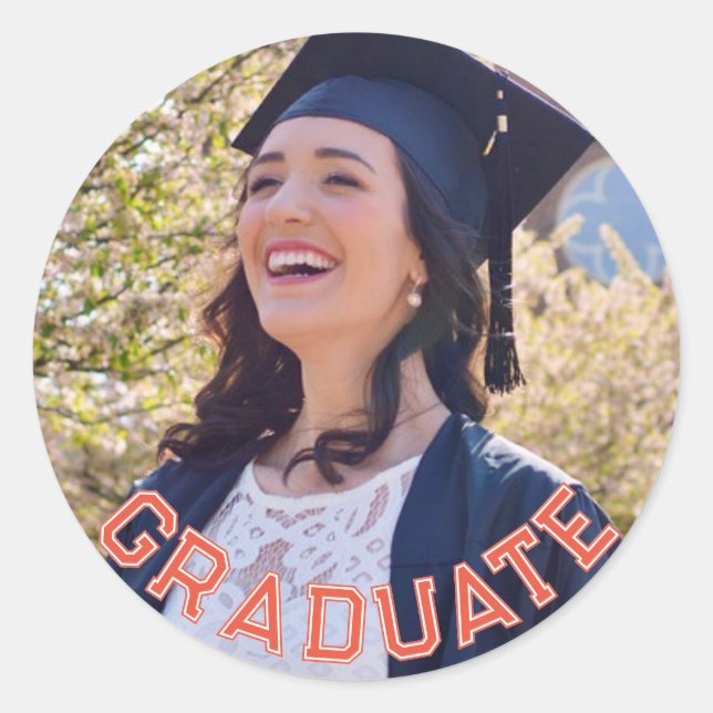 Custom Photo Red Graduation Party Table Classic Round Sticker (Front)