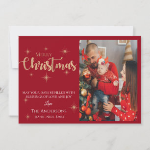 Custom Photo  Red   Merry Christmas   Holiday Card