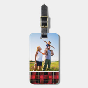 Custom Photo Red Plaid Background Luggage Tag