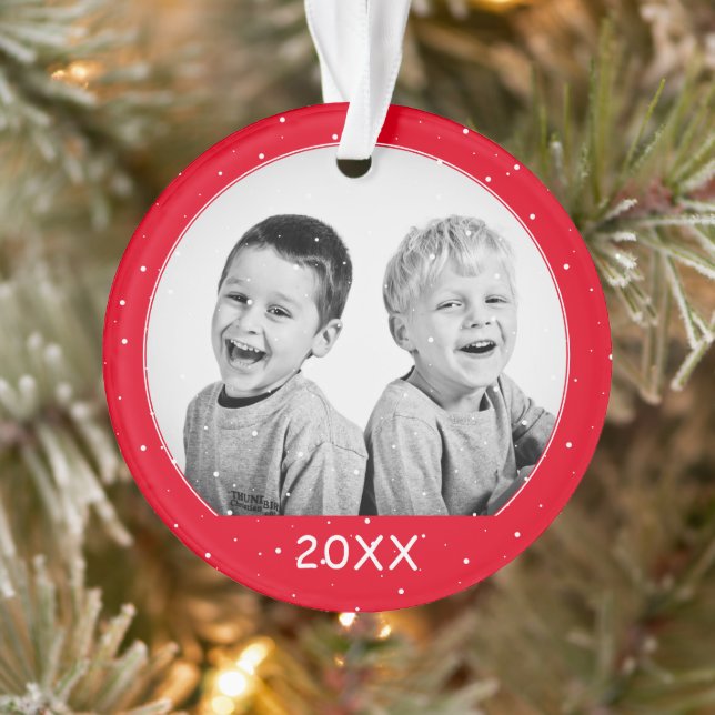 Custom Photo Red Snowflake Family Christmas Ornament (Tree)
