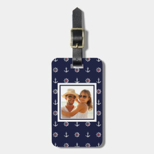 Custom Photo Red White And Blue Anchor Pattern Luggage Tag