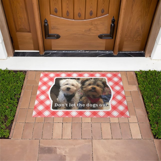 Custom Photo Red & White Country Farmhouse Plaid Doormat (Outdoor)