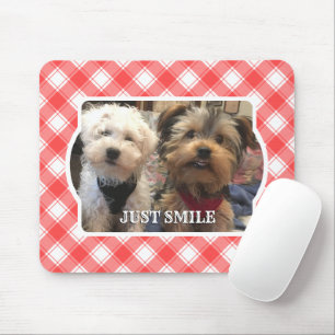 Custom Photo Red & White Country Farmhouse Plaid Mouse Mat