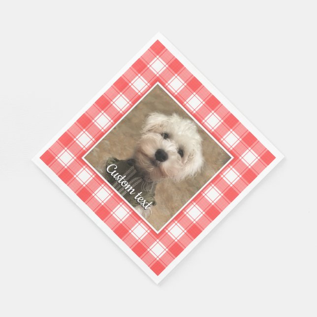 Custom Photo Red & White Country Farmhouse Plaid Napkin (Corner)