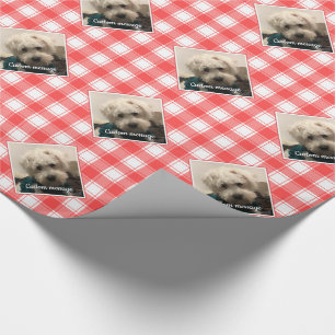 Custom Photo Red & White Country Farmhouse Plaid Wrapping Paper