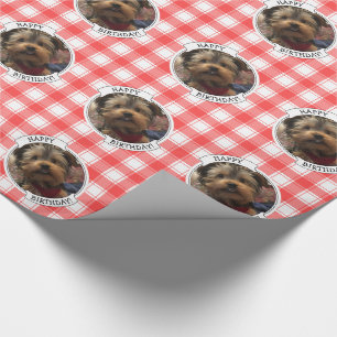 Custom Photo Red & White Country Farmhouse Plaid Wrapping Paper