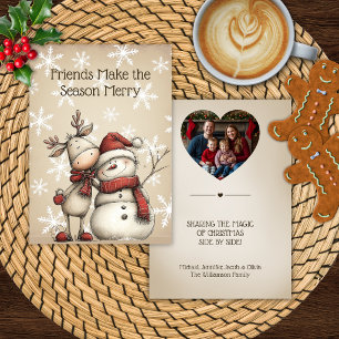 Custom Photo Reindeer & Snowman Christmas Card
