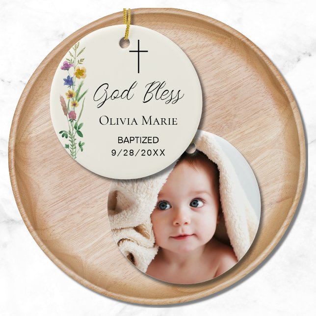 Custom Photo Religious Baptism Wildflower Ceramic Tree Decoration (Creator Uploaded)