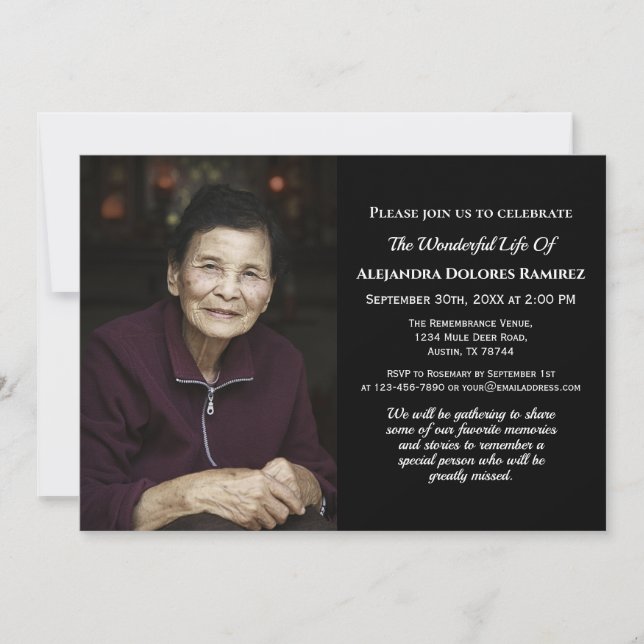Custom Photo Remembrance Memorial Funeral Sympathy Invitation (Front)