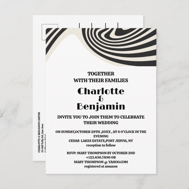 Custom Photo Retro Black & White 70s Wedding  Invitation Postcard (Front/Back)