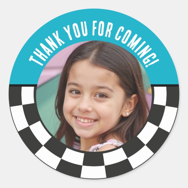 Custom Photo Retro Chequered Thank You Favours Classic Round Sticker (Front)