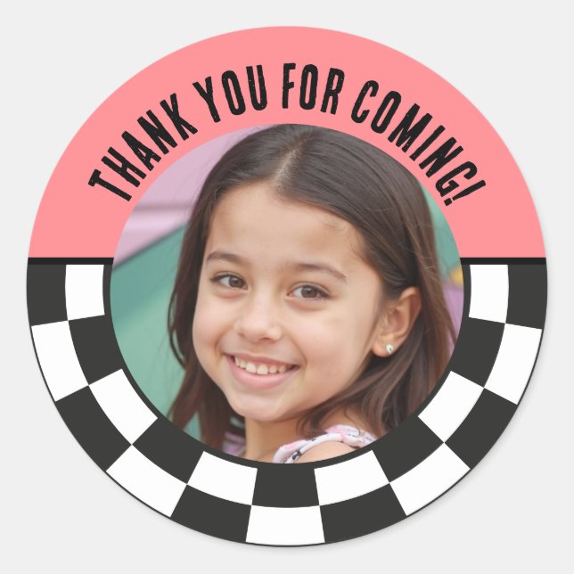 Custom Photo Retro Chequered Thank You Favours Classic Round Sticker (Front)