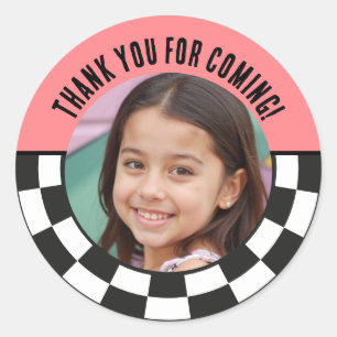 Custom Photo Retro Chequered Thank You Favours Classic Round Sticker