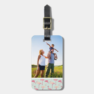 Custom Photo Retro Flamingo Pattern Luggage Tag