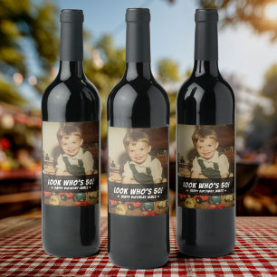 Custom Photo Retro Fun Birthday Party Keepsake Wine Label