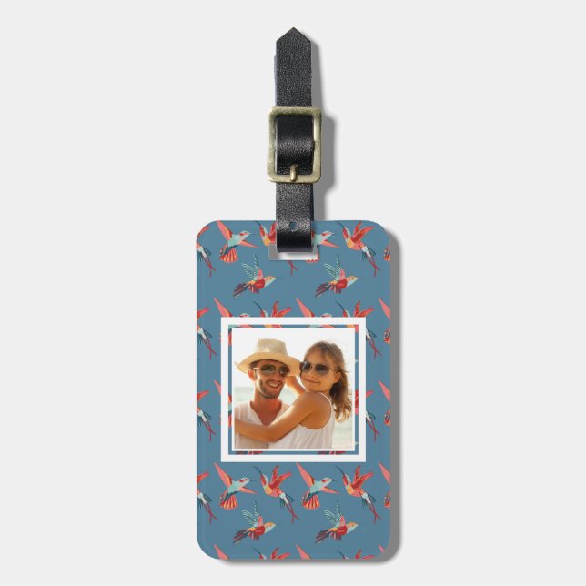 Custom Photo Retro Hummingbird Pattern Luggage Tag (Front Vertical)