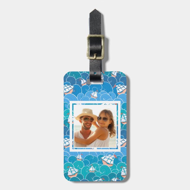 Custom Photo Rocky Sea Pattern Luggage Tag (Front Vertical)