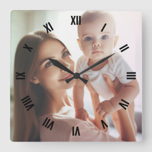 Custom Photo, Roman Numerals, Soft Rainbow Effects Square Wall Clock