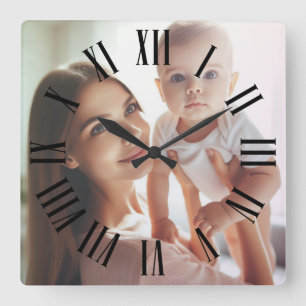Custom Photo, Roman Style with Soft Rainbow Effect Square Wall Clock