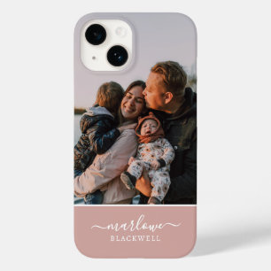 Custom Photo Rose Gold Calligraphy Name Case-Mate iPhone 14 Case