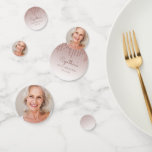 Custom Photo Rose Gold Glitter Drip 60th Birthday Confetti<br><div class="desc">Make her 60th birthday party special with this custom photo confetti, featuring a rose gold dripping faux glitter design. Personalise the front of the large and medium pieces with her name in handwriting script, along with her birthday and the date below. On the back of all three sizes, replace the...</div>