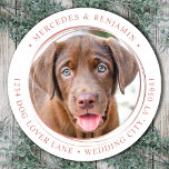 Custom Photo Rose Gold Wedding Return Address Classic Round Sticker<br><div class="desc">Add the finishing touch to your wedding invitations with these custom photo, and personalised address labels. Customise with your favourite photo, names, and address. These elegant address labels can be used for any and all occasions. COPYRIGHT © 2020 Judy Burrows, Black Dog Art - All Rights Reserved. Custom Photo Rose...</div>