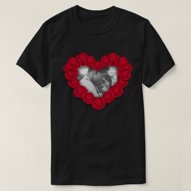 Custom Photo Rose Heart Valentine's T-Shirt (Design Front)